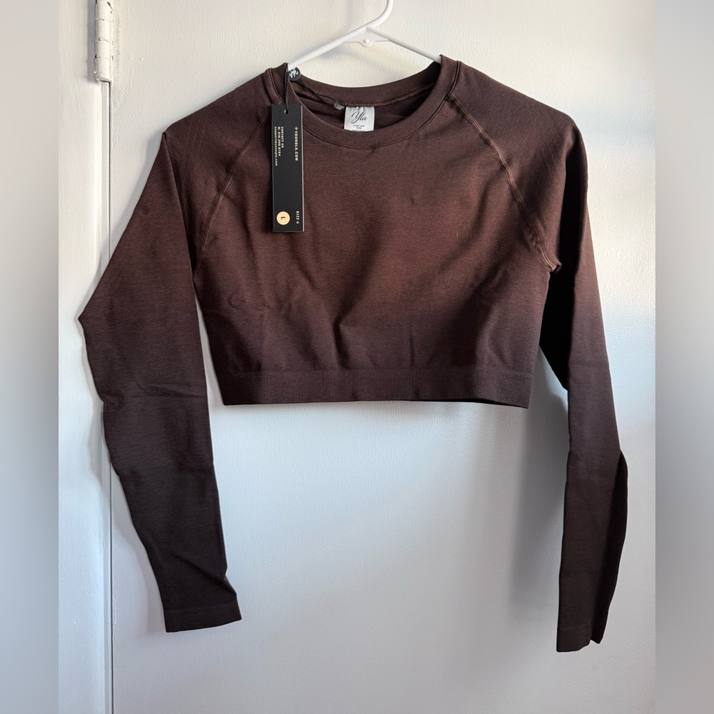 YoungLA For Her Brown Long Sleeve Crop Top Compression, Size Large
